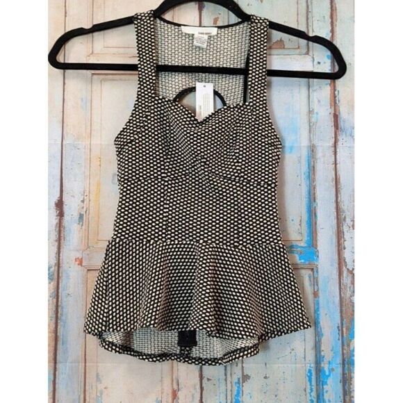 Sans Souci Womens Size Small White Black Sleeveless Sweetheart Neck Peplum Top - Picture 2 of 9